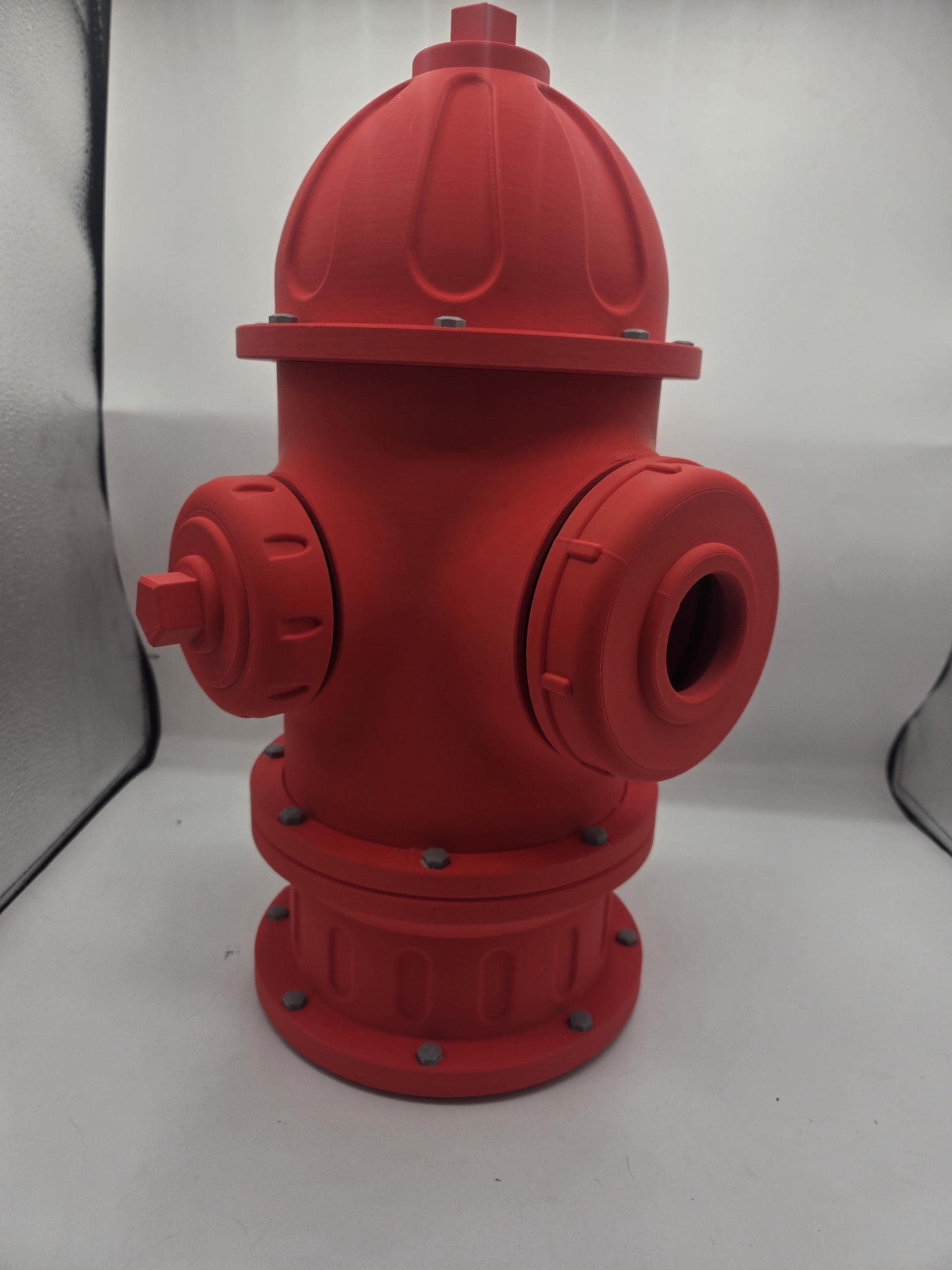 Fire Hydrant Themed Bird House 3D print side view showing hose outlet caps and operating nut details