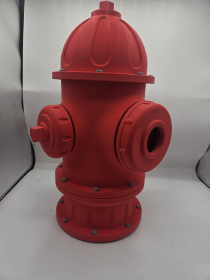 Fire Hydrant Themed Bird House 3D print side view showing hose outlet caps and operating nut details