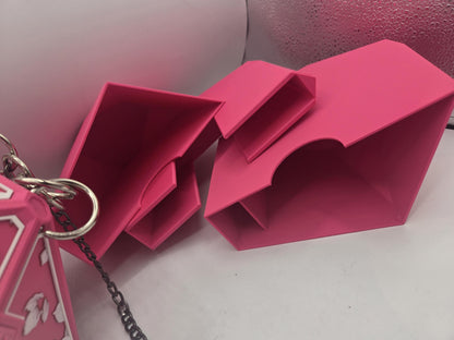 D20 Dice Shaped Purse 3D print pink modular organizer insert pieces removed from the bag, showing the phone slot and divider sections