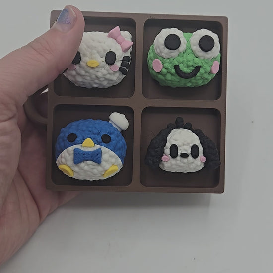 Video of the Sanrio themed rice ball tray clicker fidget — pressing the kawaii rice ball characters to sound their mechanical key switches, 3D printed